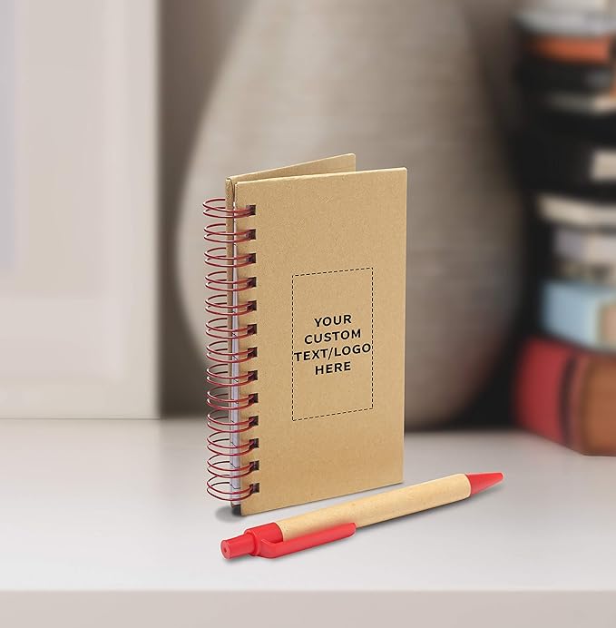 Custom Mini Spiral Notebooks with Black Ink Pens Set of 10, Personalized Bulk Pack - Perfect for School, Office, Business, Home - Red
