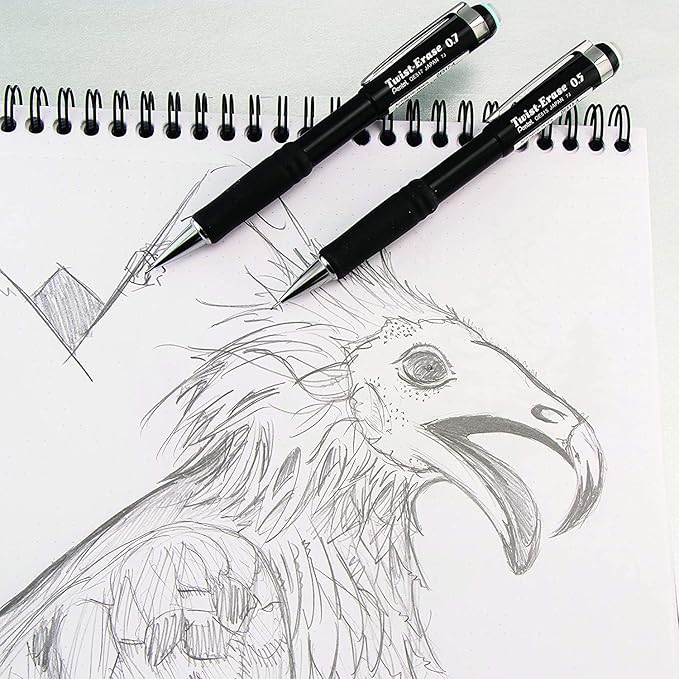 Pentel Mechanical Pencil 0.5 mm Twist Erase III, Twist Up Eraser, Pre-Loaded Super Hi-Polymer HB Lead, Black Barrel, 3-Pack