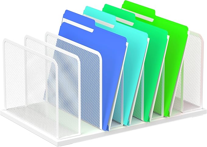 Kuntine.B Desk File Organizer Upright Mesh Desktop Organizer File Sorter Office Organization File Holder for Home, Office & Classroom (White, 1 Pack 7-Section)