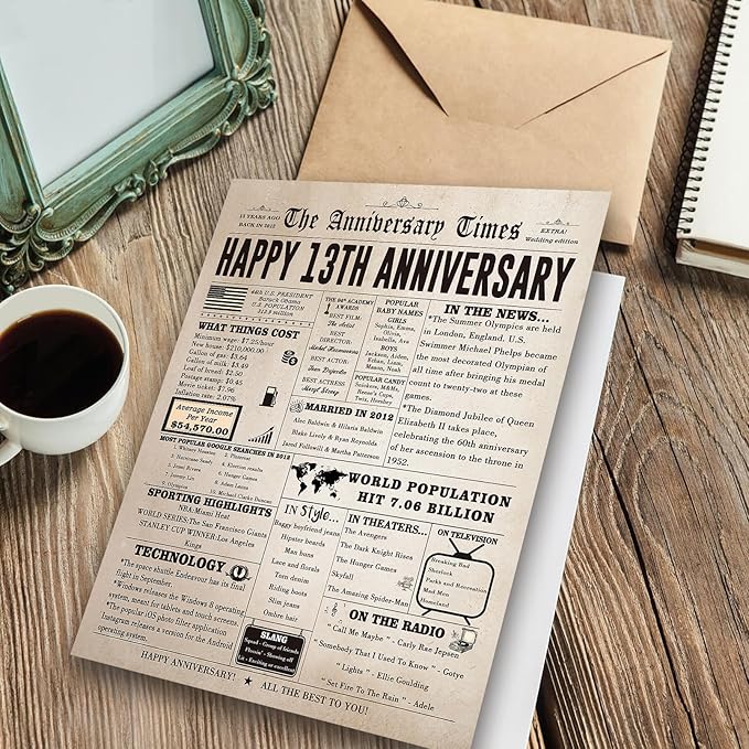 Jumbo 13th Anniversary Card for Him Her, Romantic 13 Years Anniversary Card Gift for Husband Wife, Retro Lace Wedding Gifts