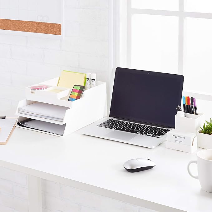 Amazon Basics Plastic Desk Organizer - Pen Cup Holds Pens/Pencils, White