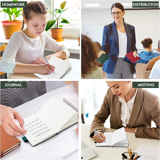 feela Pocket Mini Notebooks Bulk, Small Cute Memo Notepads Hardcover College Ruled Lined Journals with Pen Holder for School Business Work, with 6 Black Pens, 3.5”x 5.5”, 6 Pack, A6, Vintage Colors