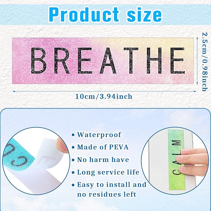 80 Pcs Anxiety Sensory Stickers with Inspirational Quotes Calm Textured Strips Relief Mental Health Stickers School Office Adhesive Sensory Tape Anti Stress Toys for Adults Teens (Bright)