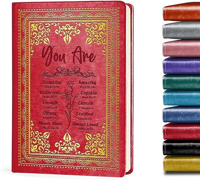 Red A5 Lined Leather Journal Notebook,Inspirational Christian Gifts Hardcover Executive Notebooks for Men Women,200 Pages 100 Gsm Thick Ruled Paper Daily Diary for School,Family ,Friends,Work (You Beautiful Red)
