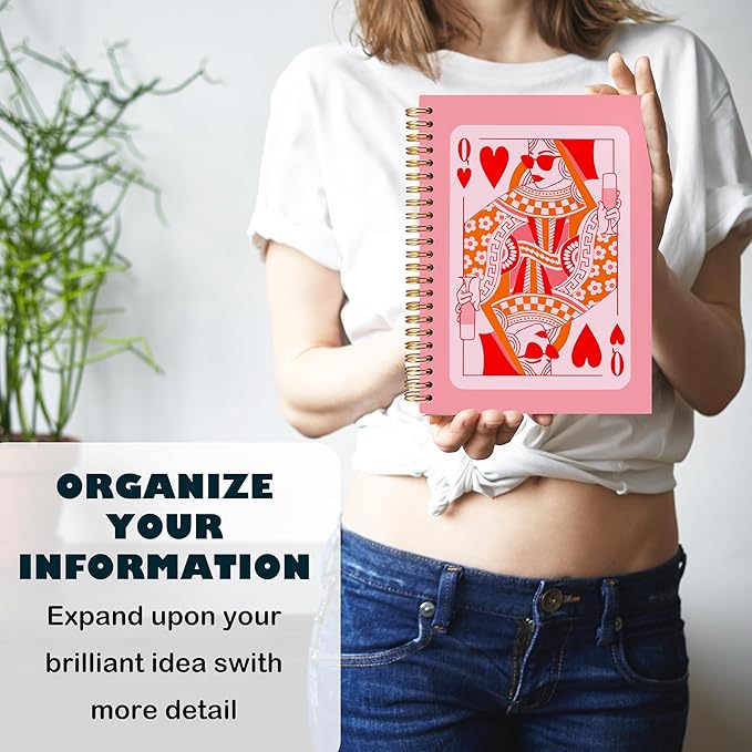BearCake Funny Pink Queen of Hearts Notebook Journal, Preppy Notebook, Pink Aesthetic Notebooks, Pink Office Supplies, Hardcover Spiral Notebook 5.5x8.3, Pink Desk Accessories for Women Office