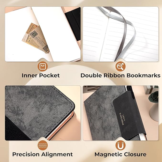 Leather Journal for Men 320 Pages B5 Large Journaling Notebooks with 100 GSM Thick Paper Journals for Writing Notebook for Men & Women with Buckle Closure Work Diary, 7.28" x 10.23", Grey