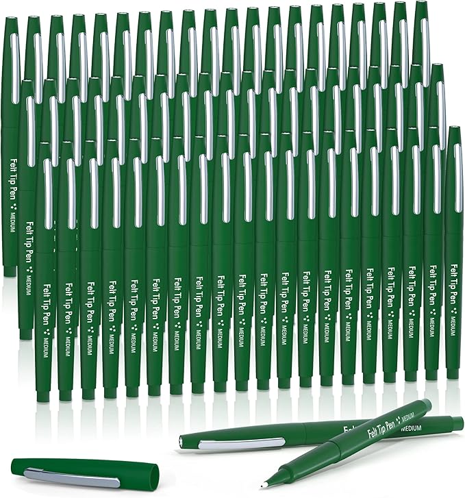 Lelix Felt Tip Pens, 60 Green Pack, 0.7mm Medium Point, Felt Tip Markers Pens for Journaling, Writing, Note Taking, Planner, Perfect for School Office and Art Supplies