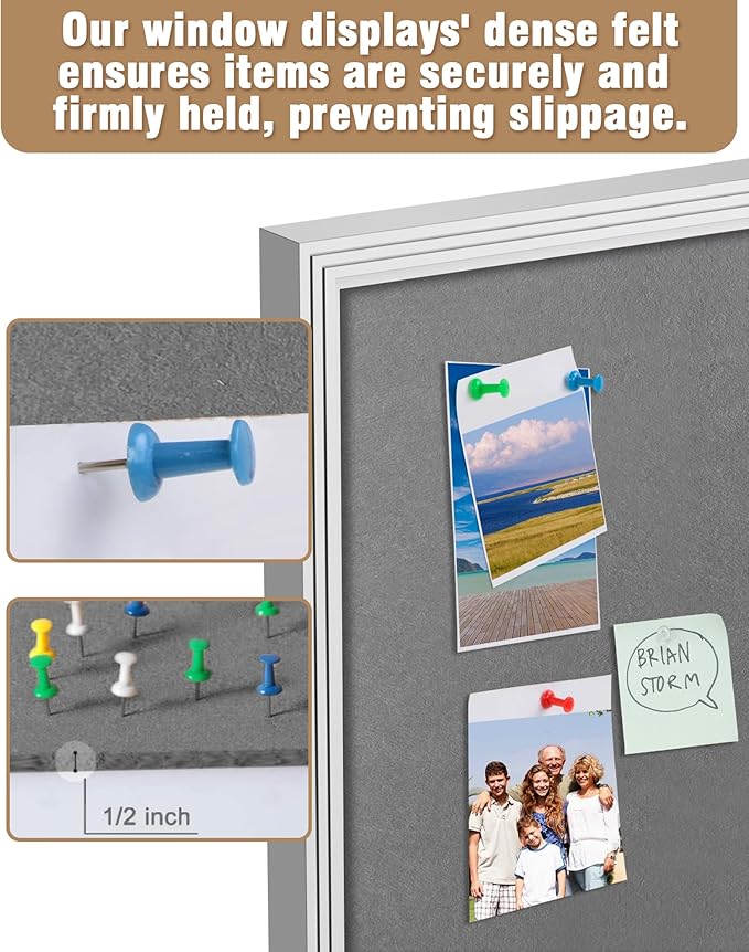 36"x24" Enclosed Bulletin Board, Outdoor Lockable Weather-Resistant Aluminum Cork Noticeboard for School & Office, Silver Frame w/Grey Flet