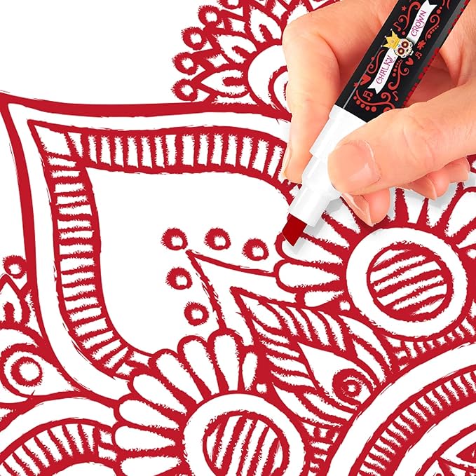 CHALKY CROWN Liquid Chalk Marker Pen - Dry Erase Marker - Chalk Markers for Chalkboard Signs, Windows, Blackboard, Glass - 6mm Reversible Tip (Red, 5 Pack)