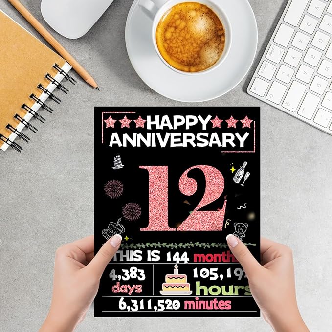 Joycard 12th Anniversary Card for Women, Wedding Card for Wife, Sweet Marriage Decorations Gifts for Couple, Perfect for Her on Anniversary Day, Back in 2013