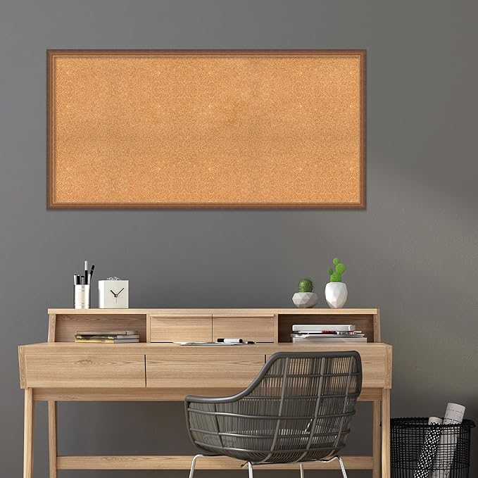 Amanti Art Natural Cork Board for Wall, 28x56 Vision Board with Bronze Frame, Oversize Corkboard Office Decor for Home Organization, Modern Corkboard Pinboard to Display Items for Home Organization
