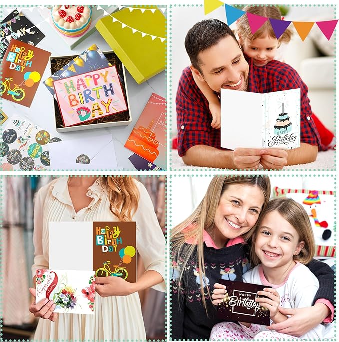 200 Set Unique Happy Birthday Card Bulk with Envelope and Sticker Blank Greeting Card Large 5 x 7 Inch Suitable for Office Kids Women Men, 20 Styles(Actual Style)