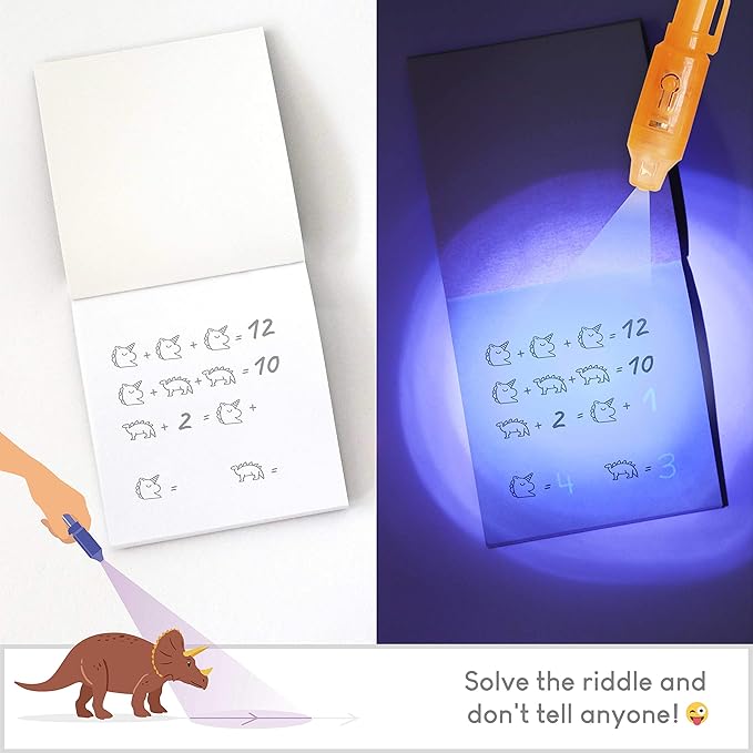 BONNYCO Invisible Ink Pen and Notebook Pack 16 Dinosaur Party Favors for Kids, Magic Spy Pen Goodie Bags Stuffers for Kids, Dinosaur Birthday Party Supplies, Goody Bag Stuffers Return Gifts Prizes