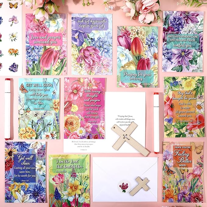 50 Pack Religious Get Well Cards with Scripture Assorted Bible Verse 4 x 6 Inch Affirmation Inspirational Christian Flower of Nature Photography Wishing You Well Greeting Cards with Envelopes