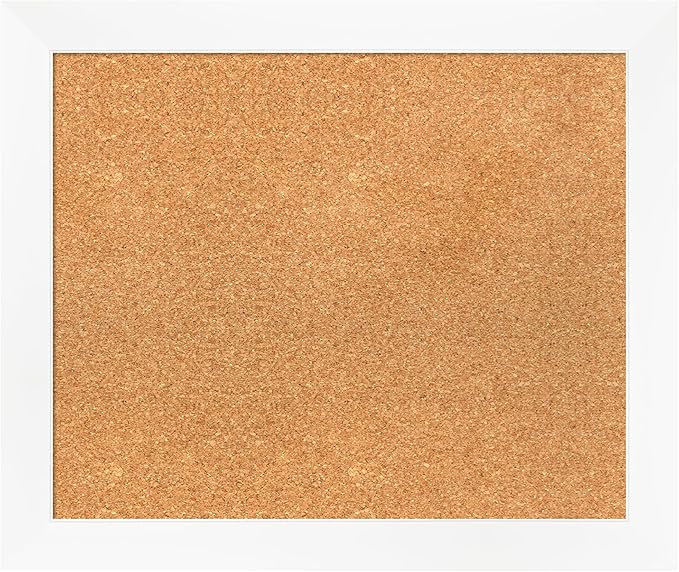 Amanti Art Natural Cork Board for Wall, 21x25 Vision Board with White Frame, Medium Corkboard Office Decor for Home Organization, Modern Corkboard Pinboard to Display Items for Home Organization in