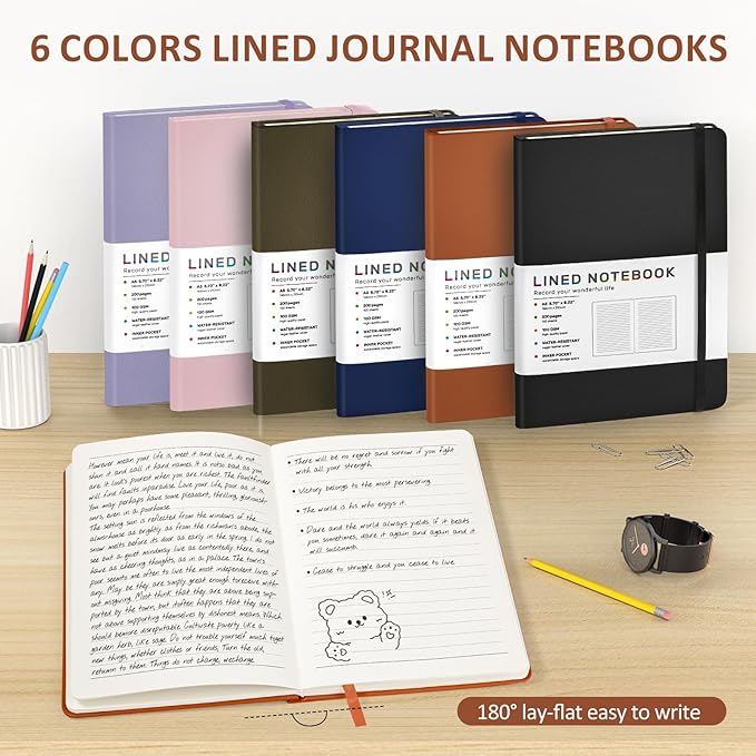 Lined Journal Notebook for Women Men, 200 Pages A5 Hardcover Leather J ...
