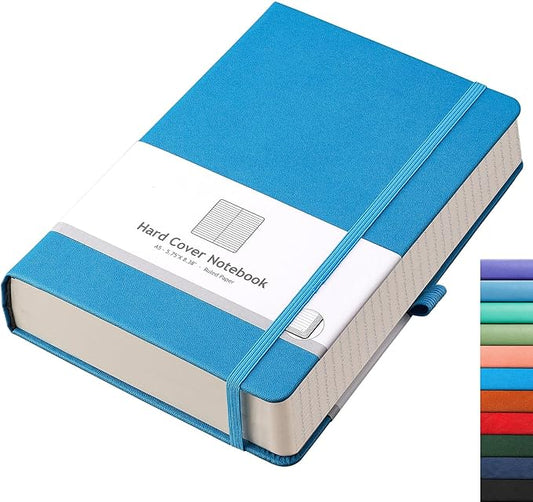 AHGXG Thick Journal Lined Notebook - 320 Numbered Pages A5 Notebook College Ruled Journal for Writing, 100gsm Lined Paper, Leather Hardcover, for Women Men Work Office School, 5.75'' X 8.38''-Blue