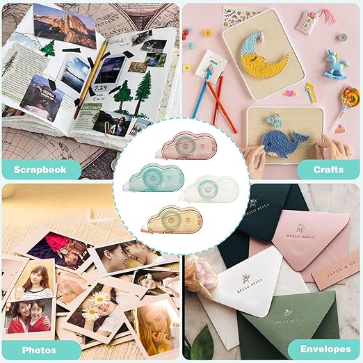 4 Pack Double Sided Tape Roller for Crafts,Adhesive Glue Runner for Scrapbooking,Journaling Home School Office Supplies,Scrapbook Tape,0.23IN x 39FT