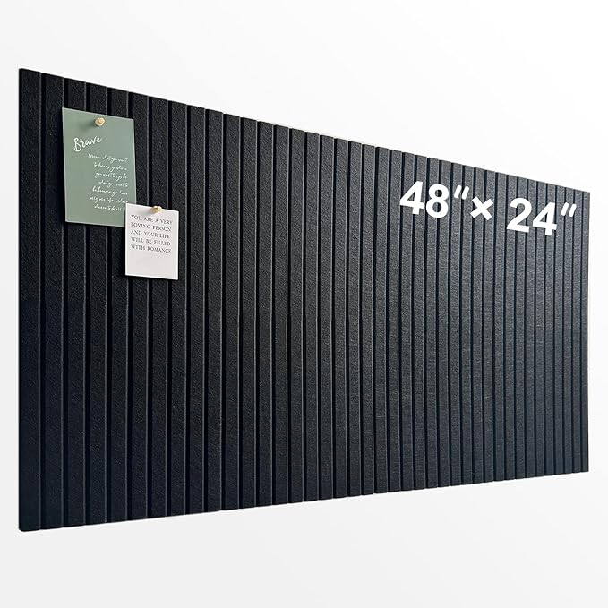 Large Cork Board for Office, 8 Pack Felt Wall Tiles with Slat Wall Paneling, Felt Bulletin Board Pin Board Cork Boards for Walls - Black