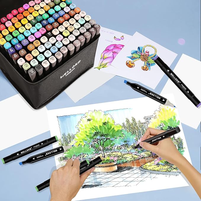 Alcohol Markers Set, 60 colors Alcohol Based Dual Tip, Broad and Brush Tip for Adult Coloring Books, Drawing, Sketching (60)