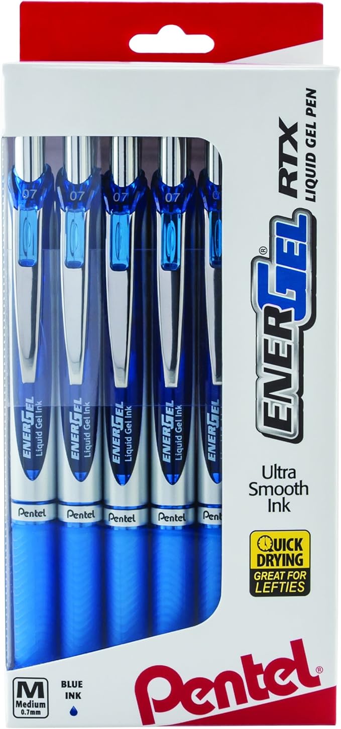 Pentel EnerGel RTX RT Liquid Gel Pen, Med, Metal Tip, 0.7mm, Blue Ink, 12-Pk Window Box of 12 (BL77PC12C1) -Pack of 6