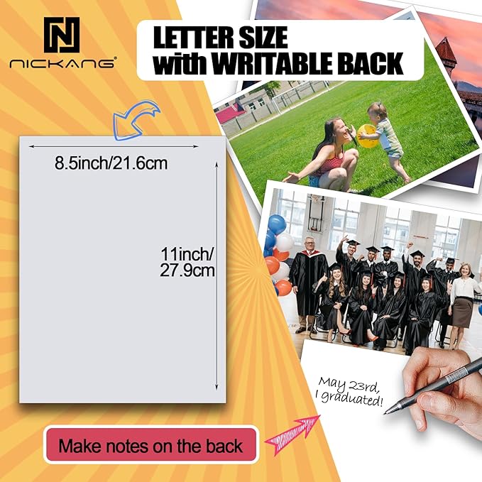 Photo Paper, Glossy Photo Paper 8.5x11, 53 LB/200 gsm, Letter Size, 100 Sheets Bulk, Photo Printer Paper, Picture Paper for Inkjet Printer