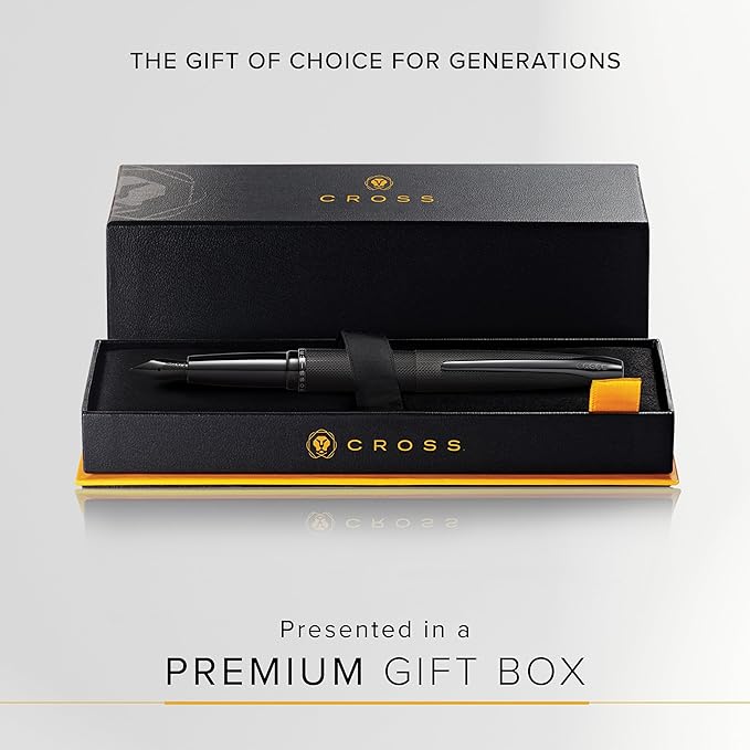 Cross ATX Refillable Fountain Presented in a Luxury Gift Box - Medium Point, Black Ink, Sandblasted Black