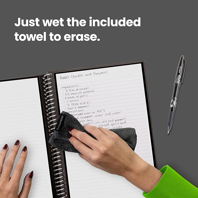 Rocketbook Core Reusable Spiral Notebook, Letter Size 8.5x11, Navy Blue - Lined Pages, App-Connected, Erasable, Durable Cover, Ideal for School, Work, and Creative Projects