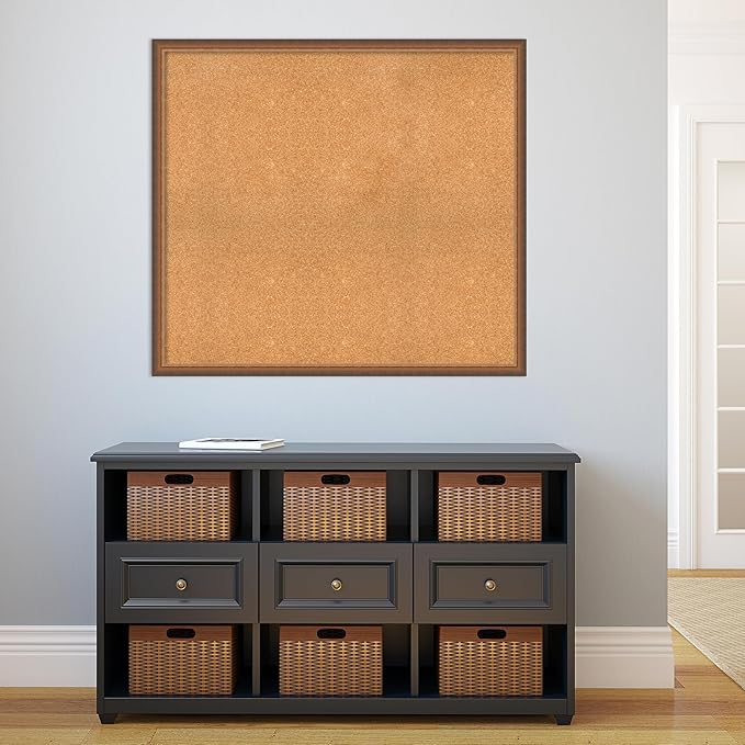 Amanti Art Natural Cork Board for Wall, 36x40 Vision Board with Bronze Frame, Oversize Corkboard Office Decor for Home Organization, Modern Corkboard Pinboard to Display Items for Home Organization