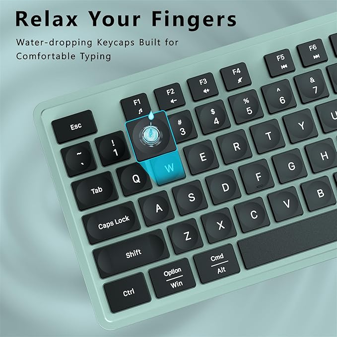 Wireless Keyboard and Mouse Combo, COVEVA 2.4GHz Wireless Keyboard Mouse with USB Receiver, Water-Dropping Keycaps, 104 Keys Full Size with Number Pad for PC Laptop Computer Desktop(Black Green)