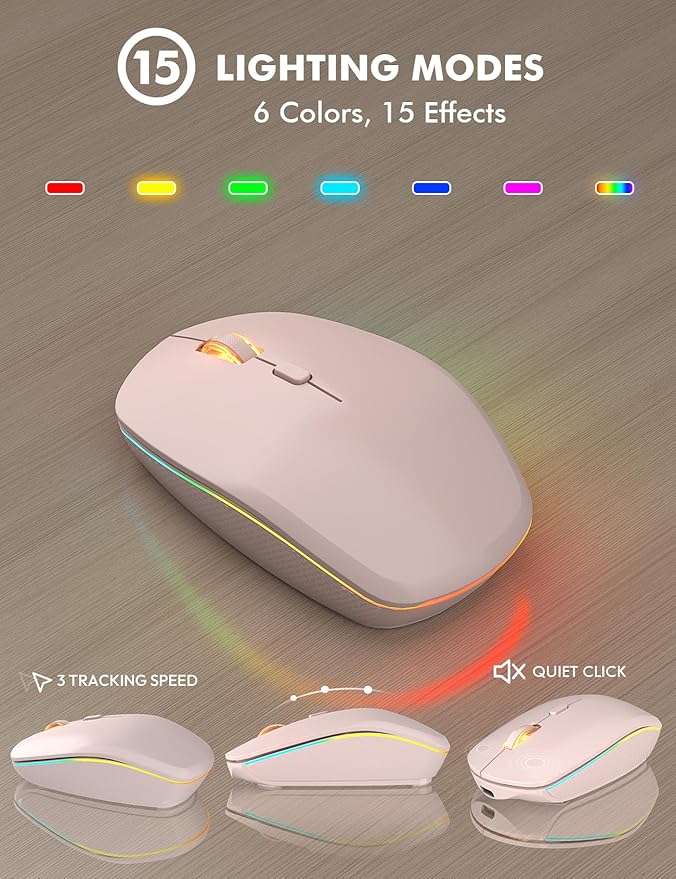Wireless Keyboard and Mouse Combo - RGB Backlit, Rechargeable & Light Up Letters, Full-Size, Ergonomic Tilt Angle, Sleep Mode, 2.4GHz Quiet Keyboard Mouse for Mac, Windows, Laptop, PC, Trueque, Pink