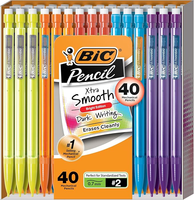 BIC Xtra-Smooth Mechanical Pencils with Erasers, Bright Edition Medium Point (0.7mm), 40-Count Pack, Bulk Mechanical Pencils for School or Office Supplies