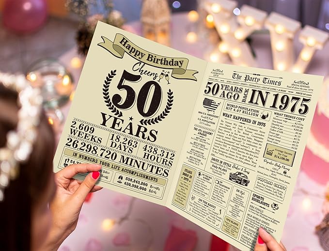 Funny 50th Birthday Card Gifts for Her Him, Cool Gifts for 50 Year Old Woman Men, Jumbo 50th Birthday Card for Wife Husband, Vintage Back in 1975 Card for Dad Mom Sister, 50th Birthday Decorations