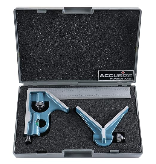 Accusize Industrial Tools 6'' 3 Pc Combination Square Ruler Set Protractor Satin, 4-R Graduation, 0000-8100