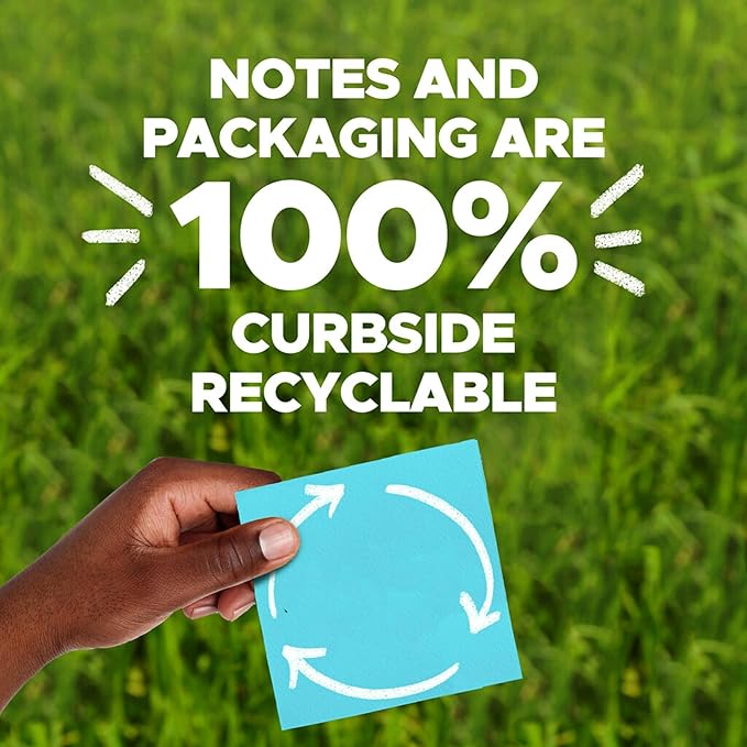 Post-it 100% Recycled Paper Super Sticky Notes, Canary Yellow, Lined, 4 in. x 6 in., 4 Sticky Note Pads, 45 Sheets per Pad, School Supplies and Office Products