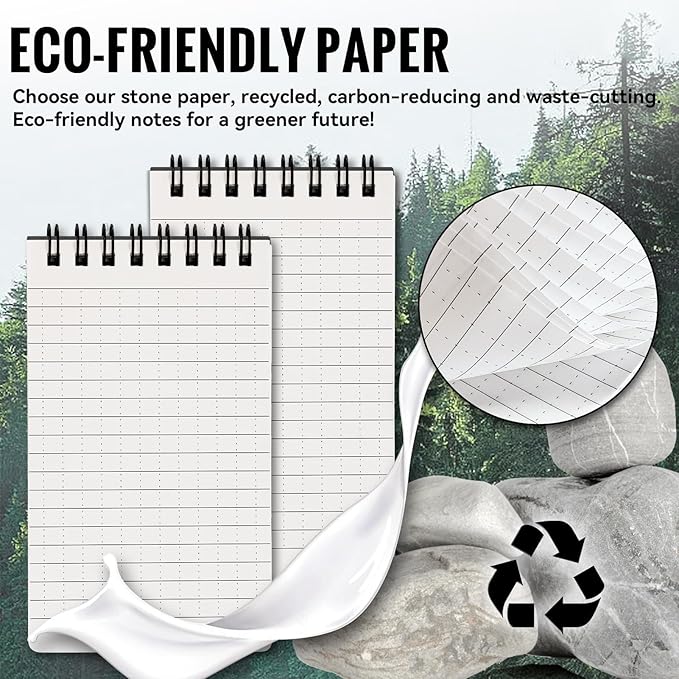 POPYOLA 6 Pack Waterproof Pocket Notebook, 3x5 Pocket Notepad, All Weather Mini Spiral Notepad, Write in the Rain Police Notepad with 100 Squared Pages for Outdoor Home Office School, Grey