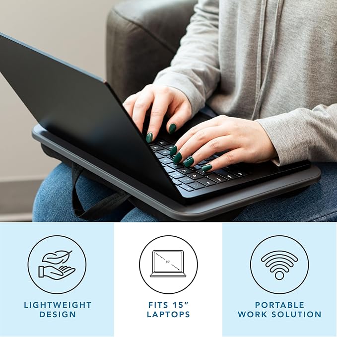 LAPGEAR Compact Lap Desk - Charcoal - Fits up to 15 Inch Laptops - Style No. 43105