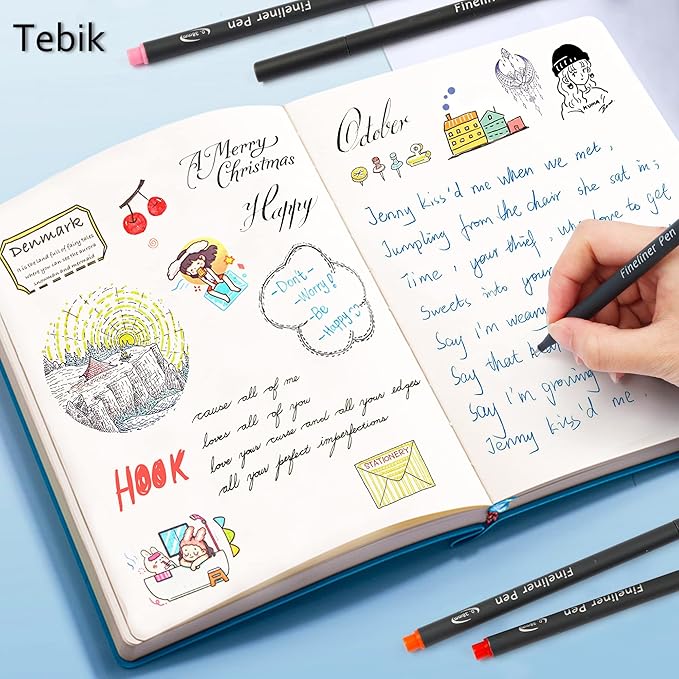 Tebik 80 Pack Planner Colored Pens, 72 Colors Drawing Pens with 8 Stencils, Fineliners for Journal Planner Note Calendar Writing Coloring, Drawing & Detailing School Office Art Supplies