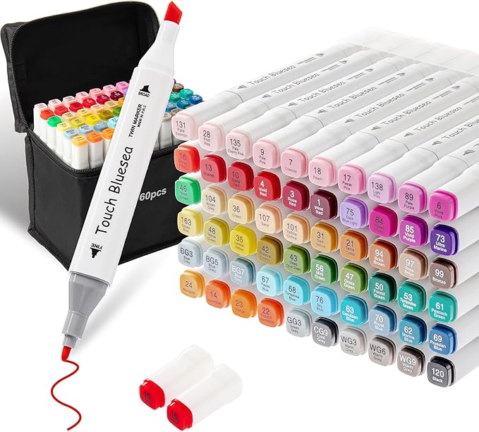 Y YOMA 60 Color Alcohol Markers Dual Tip Art Drawing Coloring Marker Permanent Sketch School Supplies Aesthetic Gift for Kids Adults Comic Anime Manga Illustration