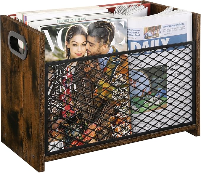 YINMIT Magazine Holder, Magazine Rack for Desktop and Home Office, Farmhouse File Storage Basket for Letters, Magazines, Books, Newspapers (Large)