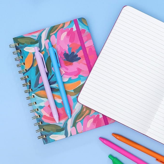 PAPERAGE Lined Spiral Journal Notebook, (Bright Whimsical Garden), 160 Pages, Medium 5.5 inches x 8 inches - 100 GSM Thick Paper, Hardcover, Double-Wire Spiral Journal & Notebook