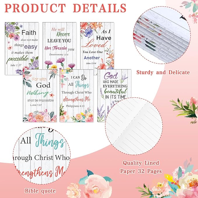 Colarr 24 Pcs Christian Bulk Gifts for Women Men Bible Verse Pens and Notebooks Religious Easter Gifts Scripture Ballpoint Pens Journals Sunday School Church Inspirational Study Supplies(Floral)