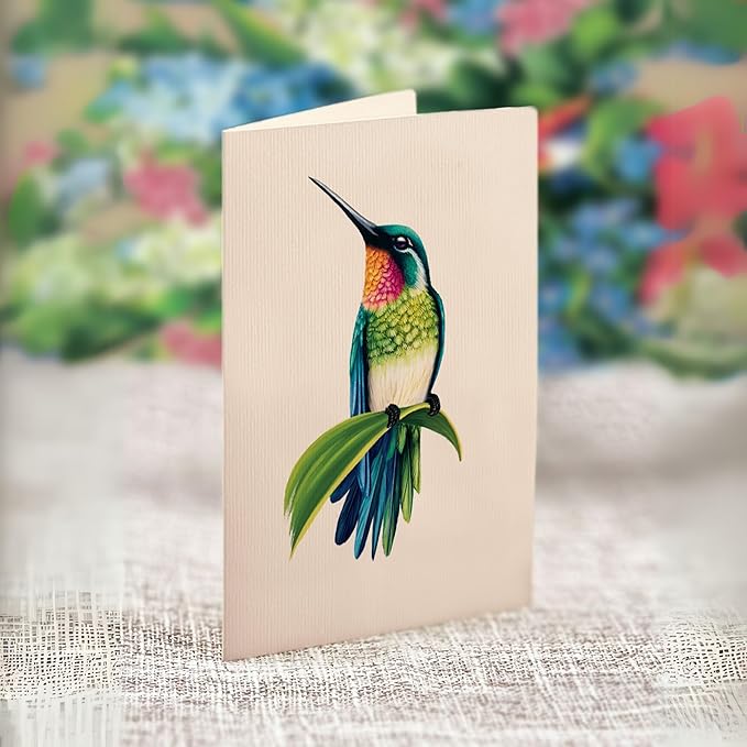 Freshcut Paper Pop Up Cards, Hummingbird Oasis, 12 Inch Life Sized Forever Flower Bouquet 3D Popup Greeting Card, Birthday Cards, Thank You Card, Blank Notecard & Envelope