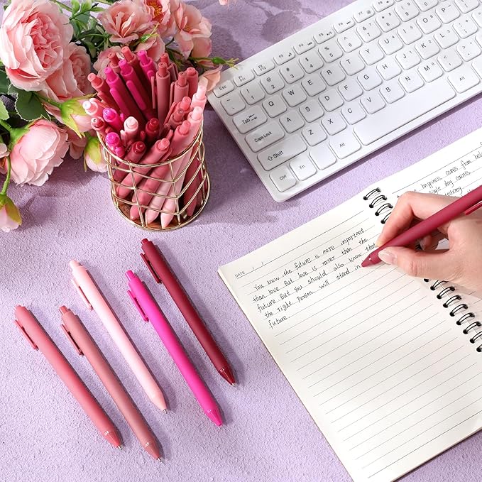 Crtiin 50 Pcs Gel Ink Pens Bulk Black Ink, Smooth Writing Cute Colorful Pens for Back to School First Day of School Teacher Student Server Office Supplies Staff Party Favor Gifts (Pink Series)