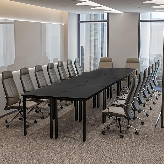 Bonzy Home Conference Tables 16ft Office Computer Desk for Meeting Room Study Writing Printer Table Meeting Seminar Table for 20 People Modern Black 8PCS (188.8"x47.2"x29.5", Black)