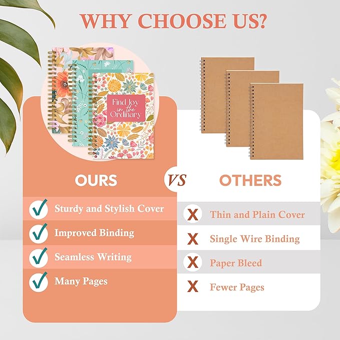 Hardcover Spiral Journal, 10.25" x 7.25", 300 Pages Large College Ruled Notebook for Women, Ideal for Writing, Journaling, Note-Taking, Work, School