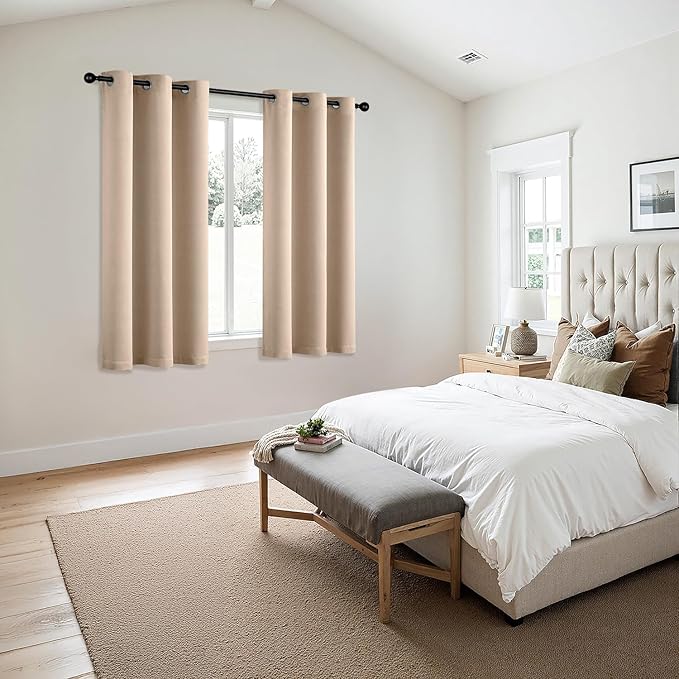 MIULEE Beige Blackout Curtains for Bedroom Living Room 63 Inches Long 2 Panels, Thermal Insulated Room Darkening Drapes Solid Grommet Top Noise Reduction Light Blocking Window Treatments 40x63 Inch