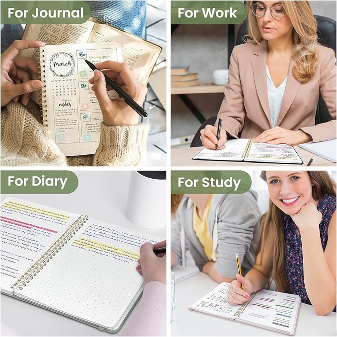 Dotted Spiral Journal Notebook for Women & Men, 140 Pages, Bullet Dotted Notebook for Journaling & Note Taking, Journals for Writing, A5(6"x8") - Green