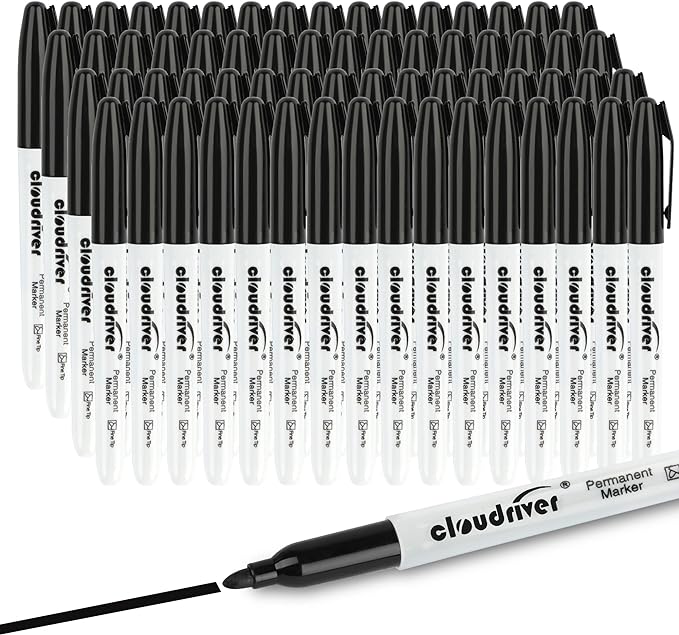 cloudriver Permanent Markers, 148 Pack Black Permanent Markers Set, Fine Point, Bulk Permant Markers Work on Wood, Plastic, Metal, Stone, Glass