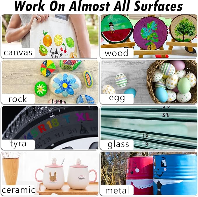 White Paint Pens Paint Markers - 2 Pack Permanent Quick Dry Waterproof Marker Pens for Rocks Wood Fabric Plastic Canvas Glass Mugs Metal Tire Stone